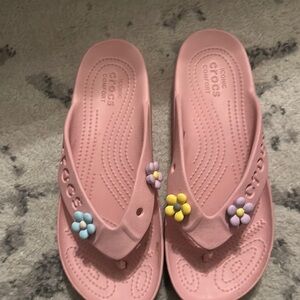 Pink Crocs Sandals with Flower Accents